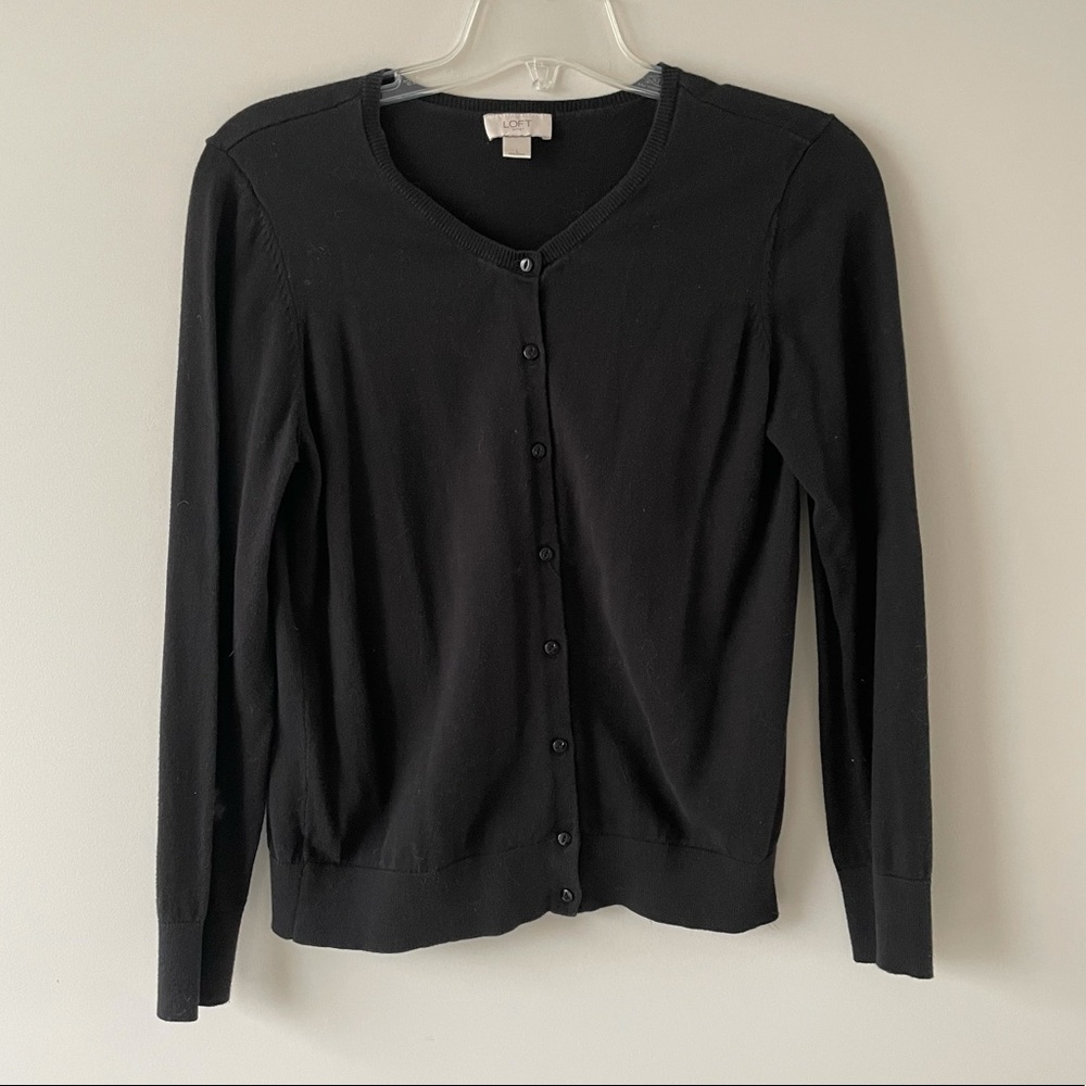Loft black crewneck button up cardigan
